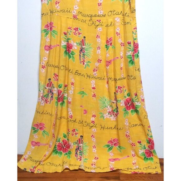 Jams World Janice Dress Long Maxi XXL Hawaiian Tropical Toile Pockets Yellow HTF - Picture 6 of 15